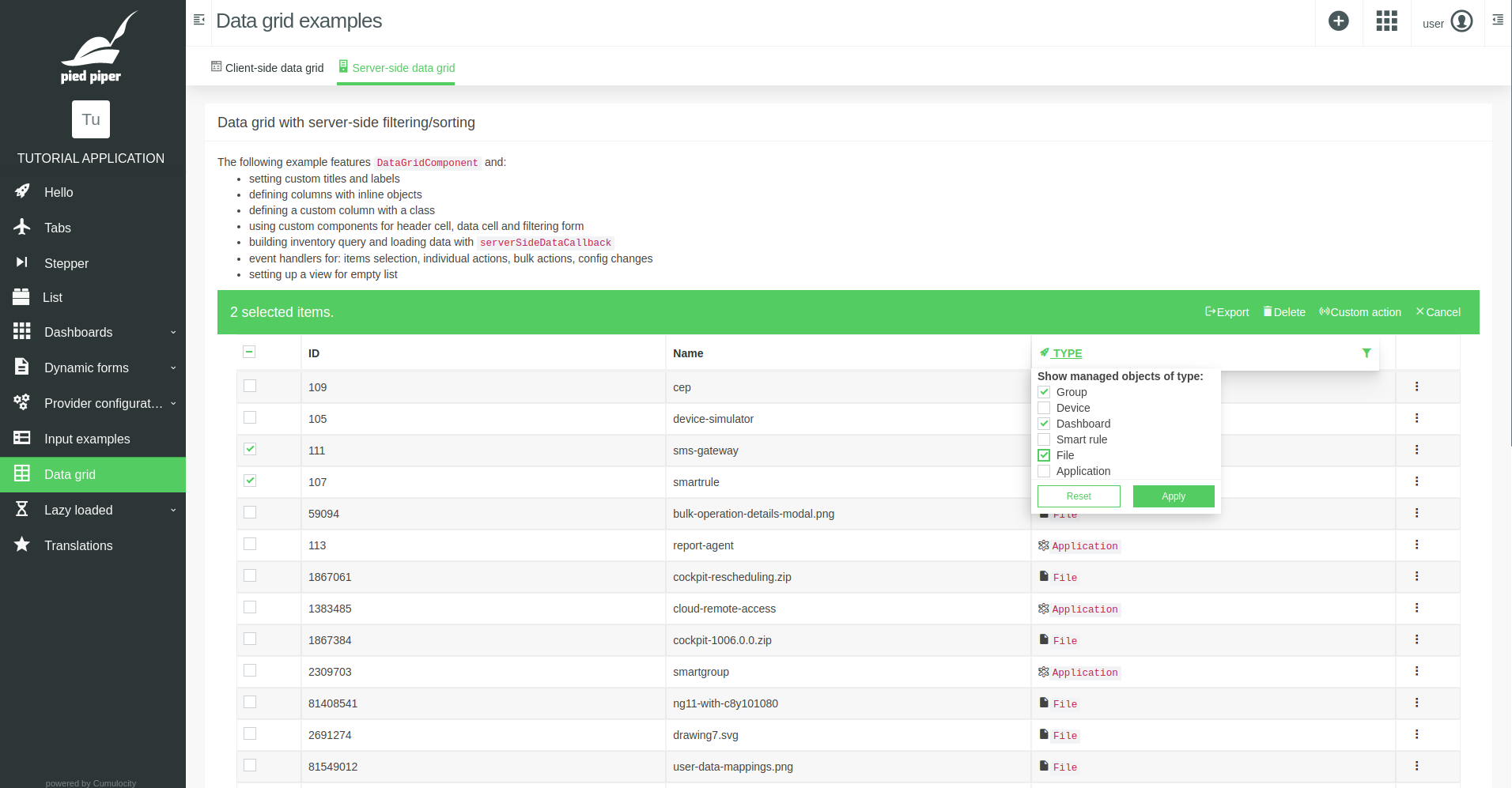 Server-side data grid example